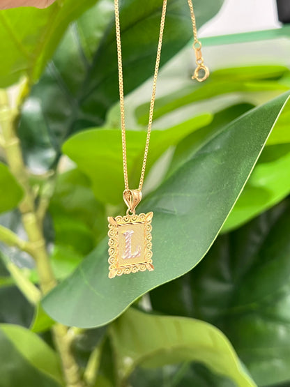 0053- NEW 14K Letter “L” Frame Pendant W.G