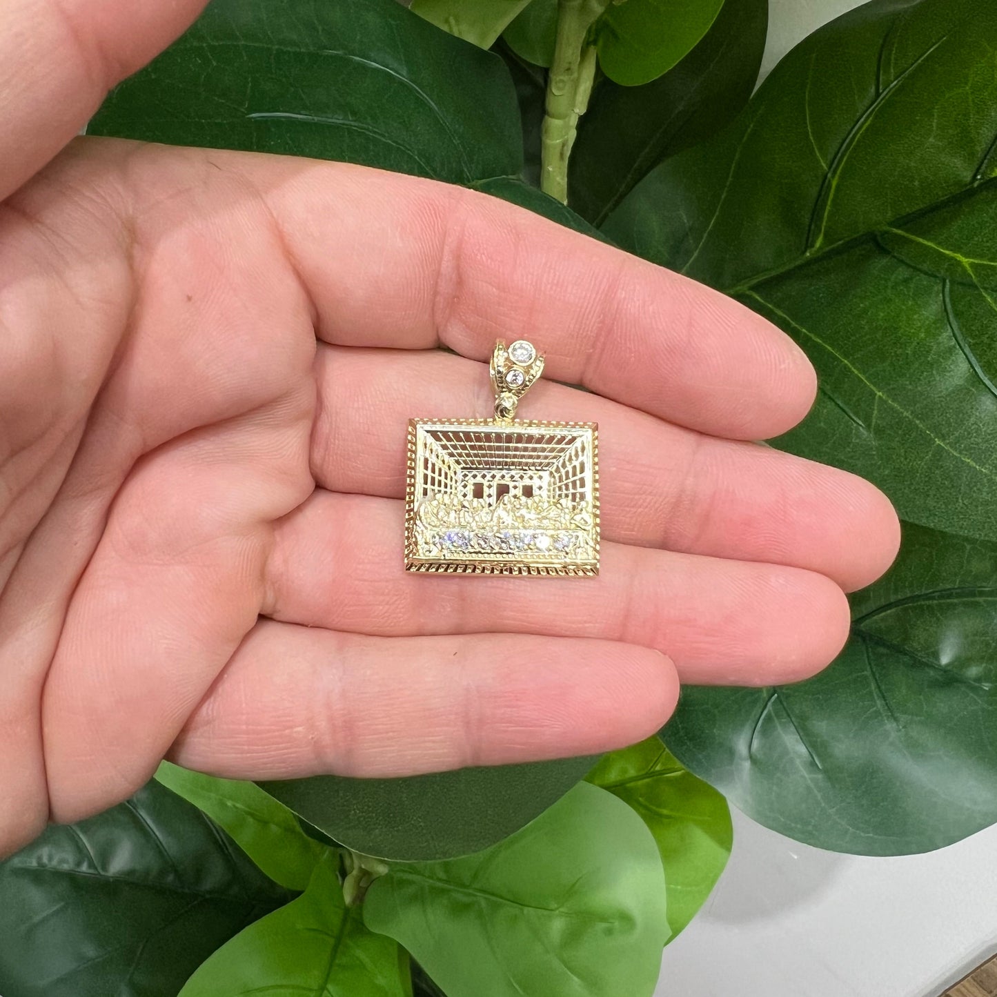 1320- NEW 10K Square The Last Supper Pendant W.G