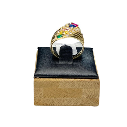 0013-  NEW 14K Yellow Gold Multi-Color Zirconia Stone (W.G)