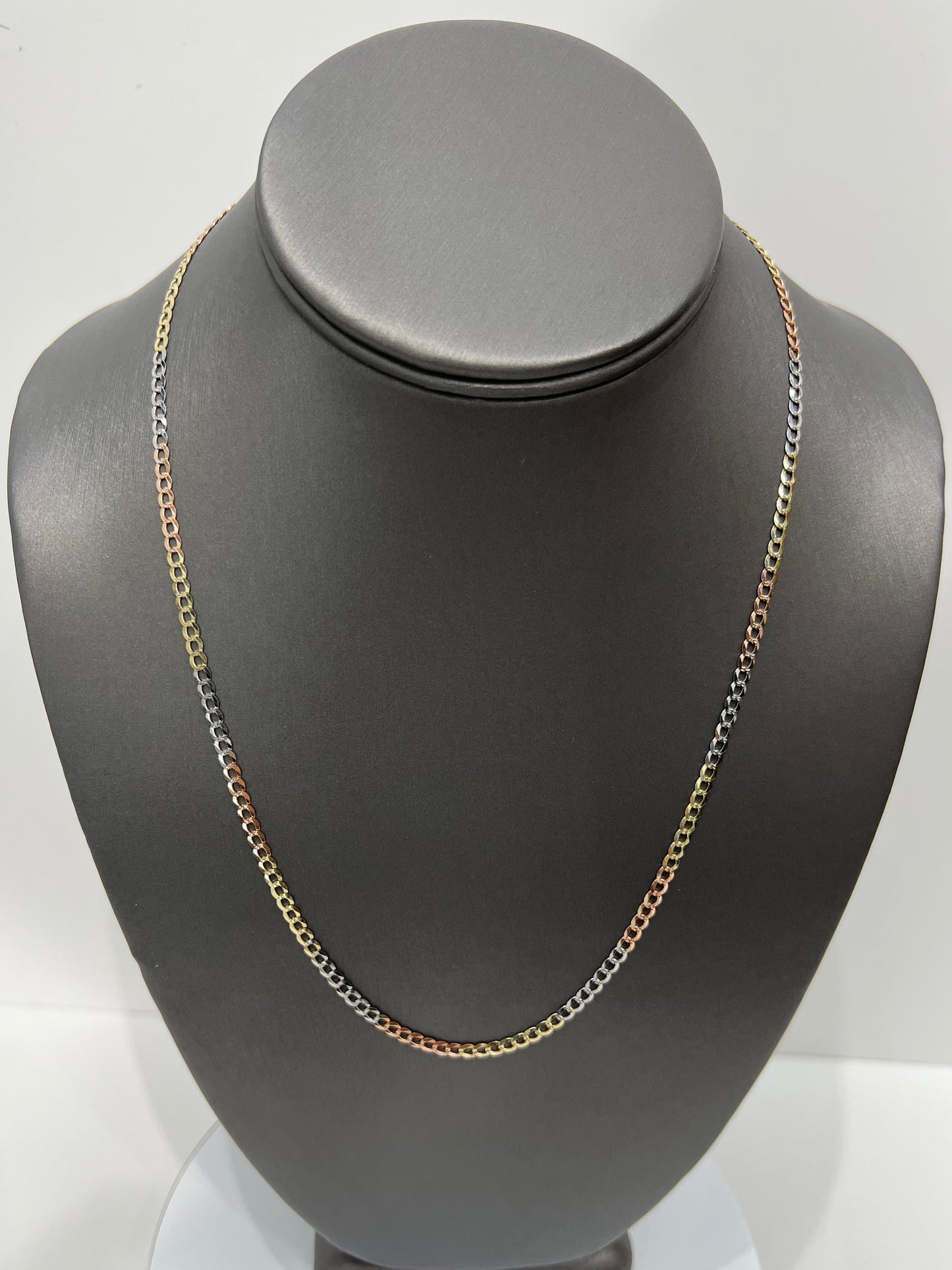 1446- NEW 14K Solid Tri Tone Cuban Curb Link Chain 20" (3.2mm) W.G