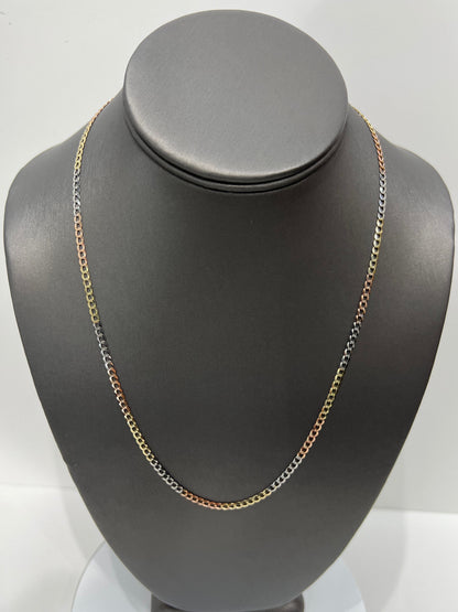 1446- NEW 14K Solid Tri Tone Cuban Curb Link Chain 20" (3.2mm) W.G