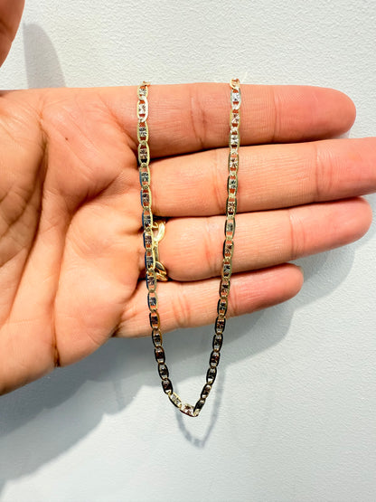 0027-NEW 14K Valentino Tri-tone Chain (3.4mm) W.G