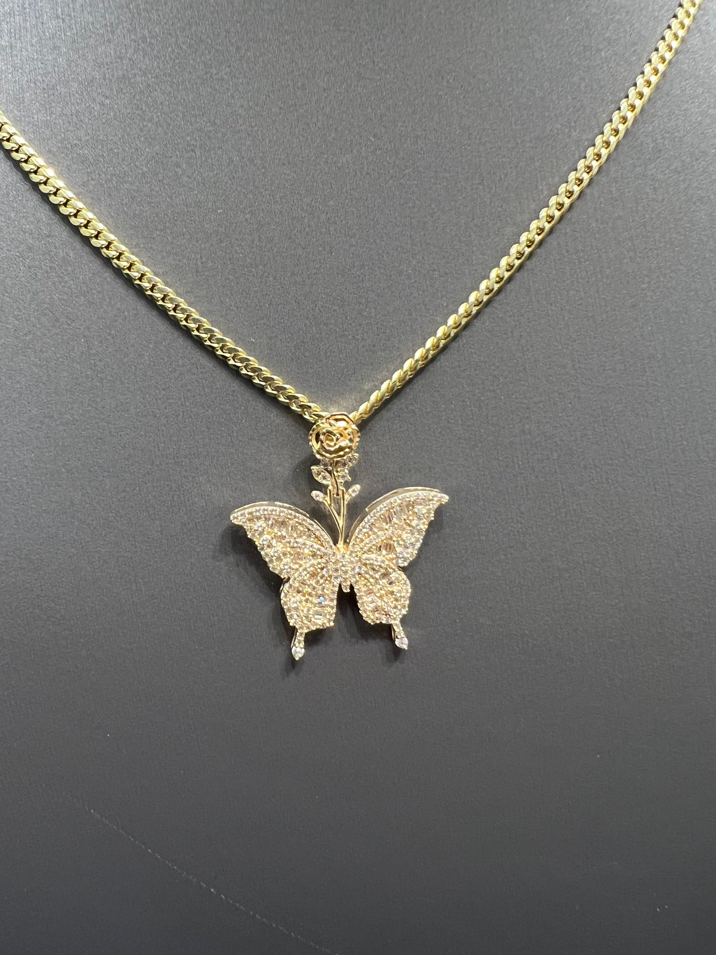 1222- NEW 14K Hollow Full Cz Butterfly Gold Pendant (W.G )