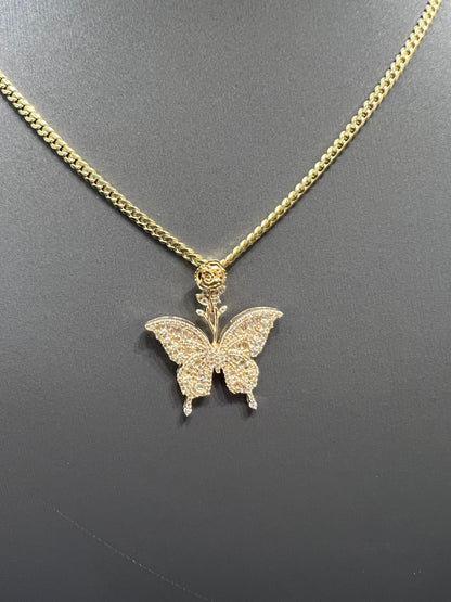1222- NEW 14K Hollow Full Cz Butterfly Gold Pendant (W.G )