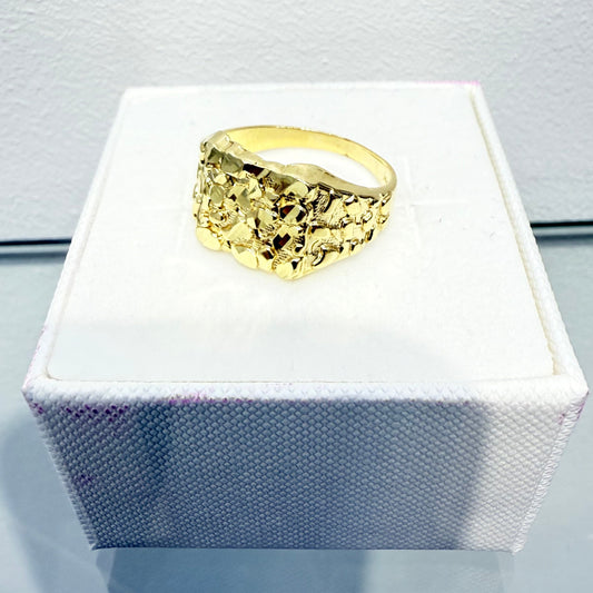 1052-14K Full square Nugget Men's Ring (W.G)