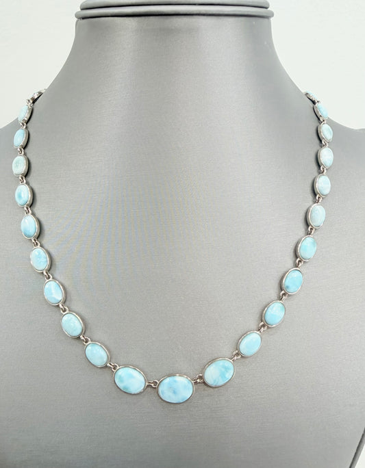 S806- NEW .925 Oval Larimar Necklace (W.G)