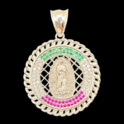 S492- .925 Sterling Silver Our Lady Of Guadalupe Pendant 29mm