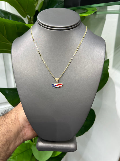 1313- NEW 10K Gold Puerto Rican Flag Pendant W.G
