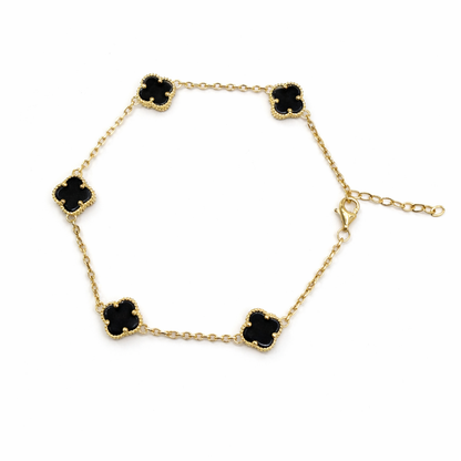 1604- NEW 14K Black Trebol Bracelet 7.5”+ 1” ext W.G