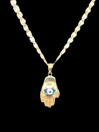 315- Hand Evil Eye Yellow Gold Pendant