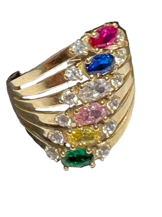 0013-  NEW 14K Yellow Gold Multi-Color Zirconia Stone (W.G)