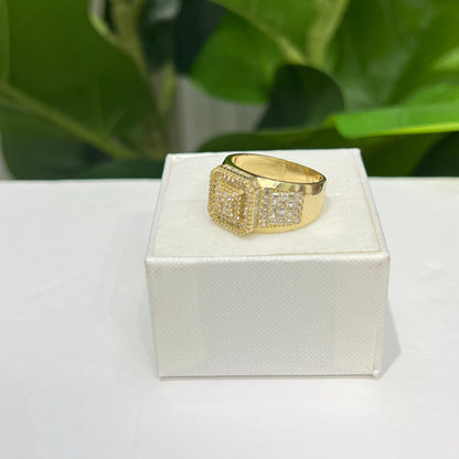 1351- NEW 14K Baguette Cut Square Ice Out Men's Ring W.G