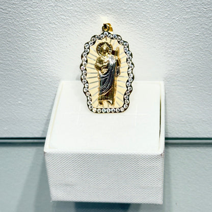 1144- NEW 14K St. Jude Two Tone Frame Pendant W.G