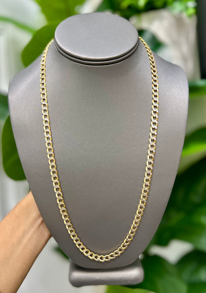 0034- NEW 14K Semi-Solid Cuban Curb Two-Tone Chain (6.7mm) W.G