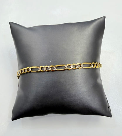 1186-NEW 14K Solid Two Tone Figaro Bracelet (5mm) W.G