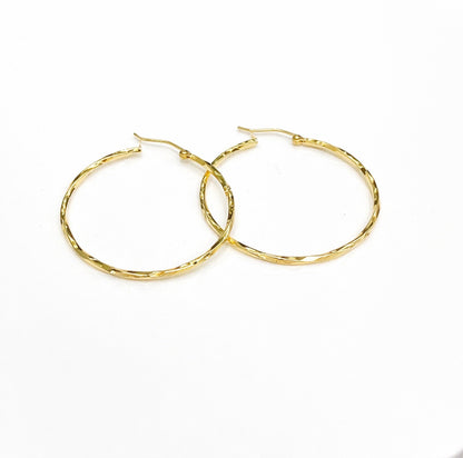 1345- NEW 14K Twisted Hollow Hoops Earrings 35mm W.G