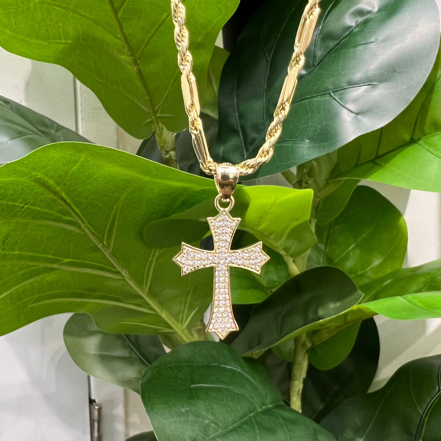 1281- NEW 10K Gold Cross Full Cz Pendant W.G