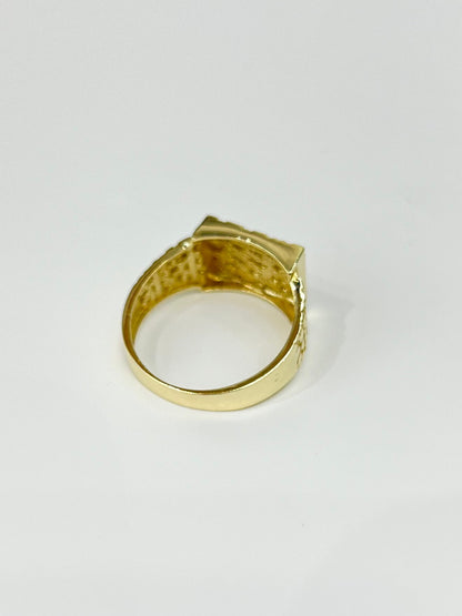 1106- 14K Square Full Nugget Ring W.G