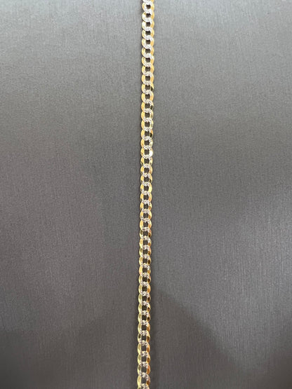 1626- NEW 14K Solid Cuban curb chain two tone 22" 3.7mm W.G