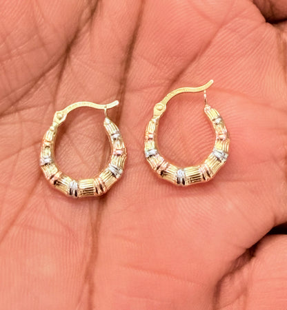 1789- NEW 14K Hollow Tri Color Gold Hoop Earrings W.G