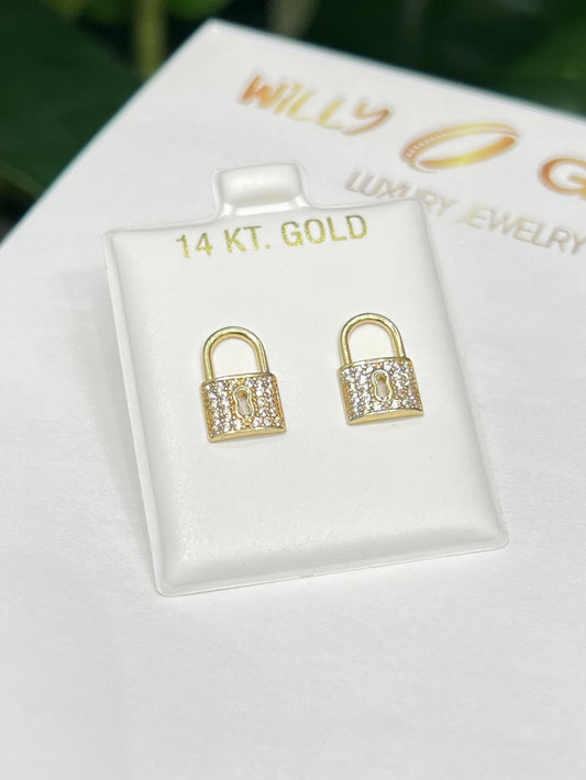 1385- NEW 14K Padlock Stud Earrings W.G