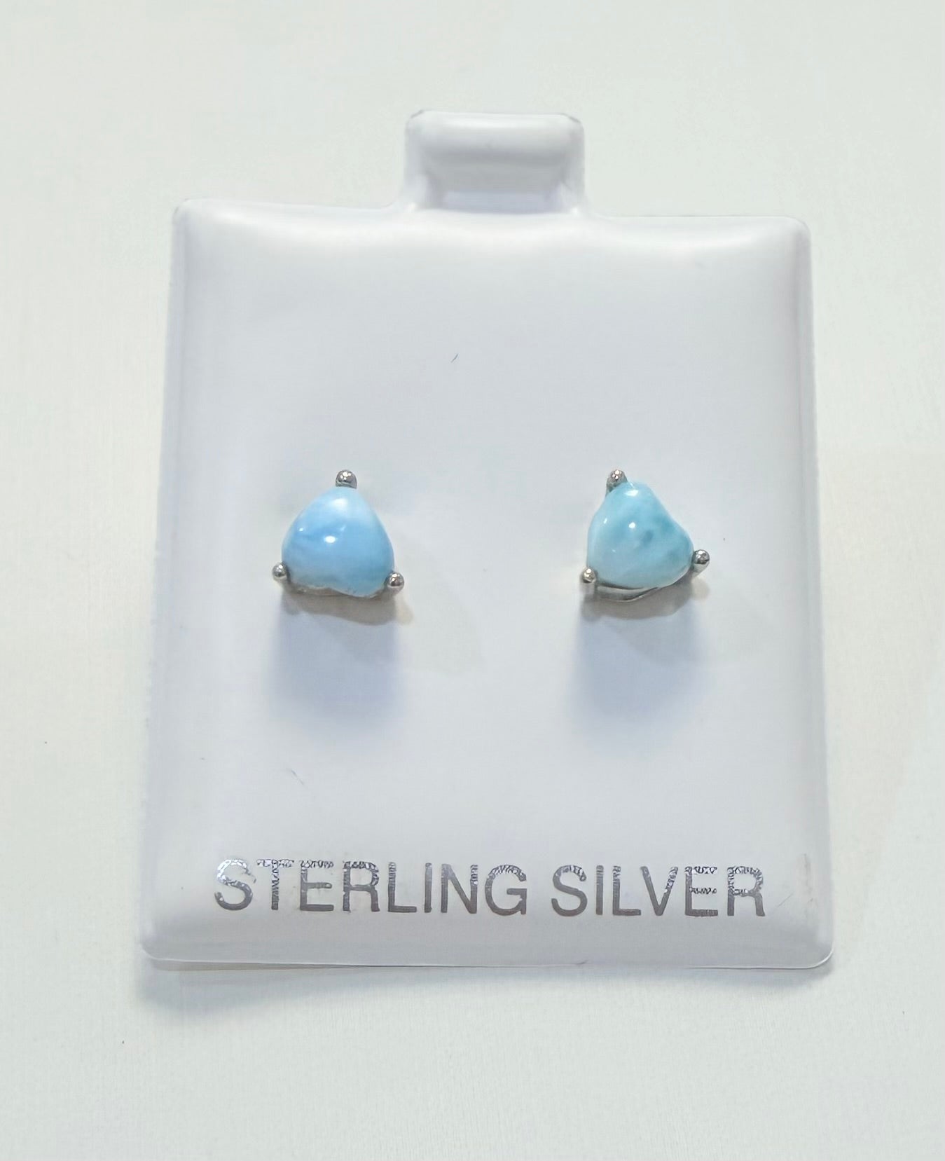 S905- .925 Sterling Silver Larimar Triangle Stud Earrings W.G