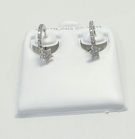 S734- NEW .925 Silver Star Dangling Earrings
