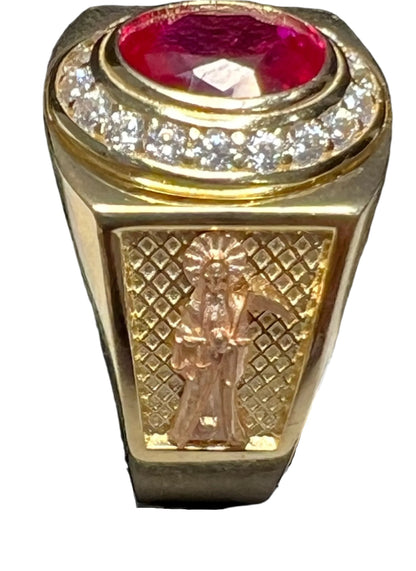 0011- NEW 14K Yellow Gold Ring With Red Stone (W.G)