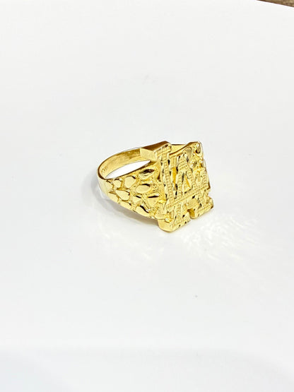 1107- NEW 14K Full Nugget LA Square Ring W.G