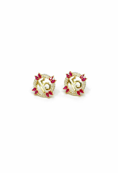1482- NEW 10K Round CZ Quinceañera Stud Earrings (16mm) W.G