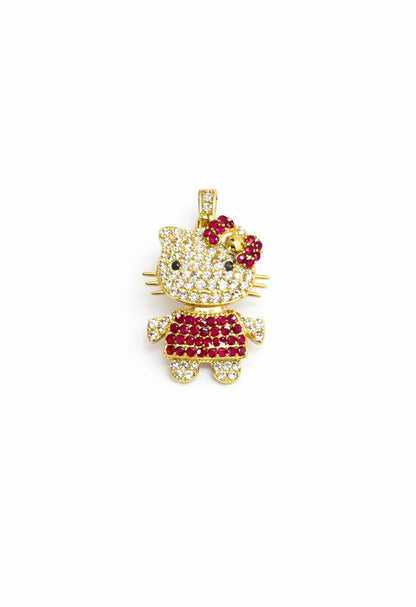 1501- NEW 14K Full Cz Hello Kitty Gold Pendant W.G