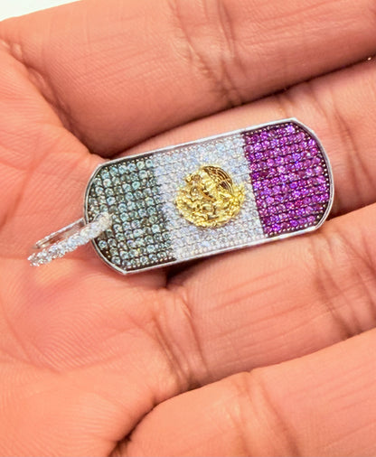 S630- NEW .925 NEW Mexican Flag Cz Pendant W.G