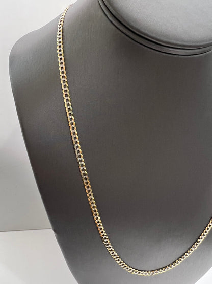 1626- NEW 14K Solid Cuban curb chain two tone 22" 3.7mm W.G