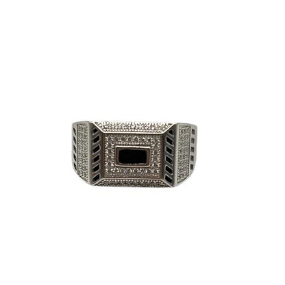 S0018- Silver Small Black Stone Square Ring