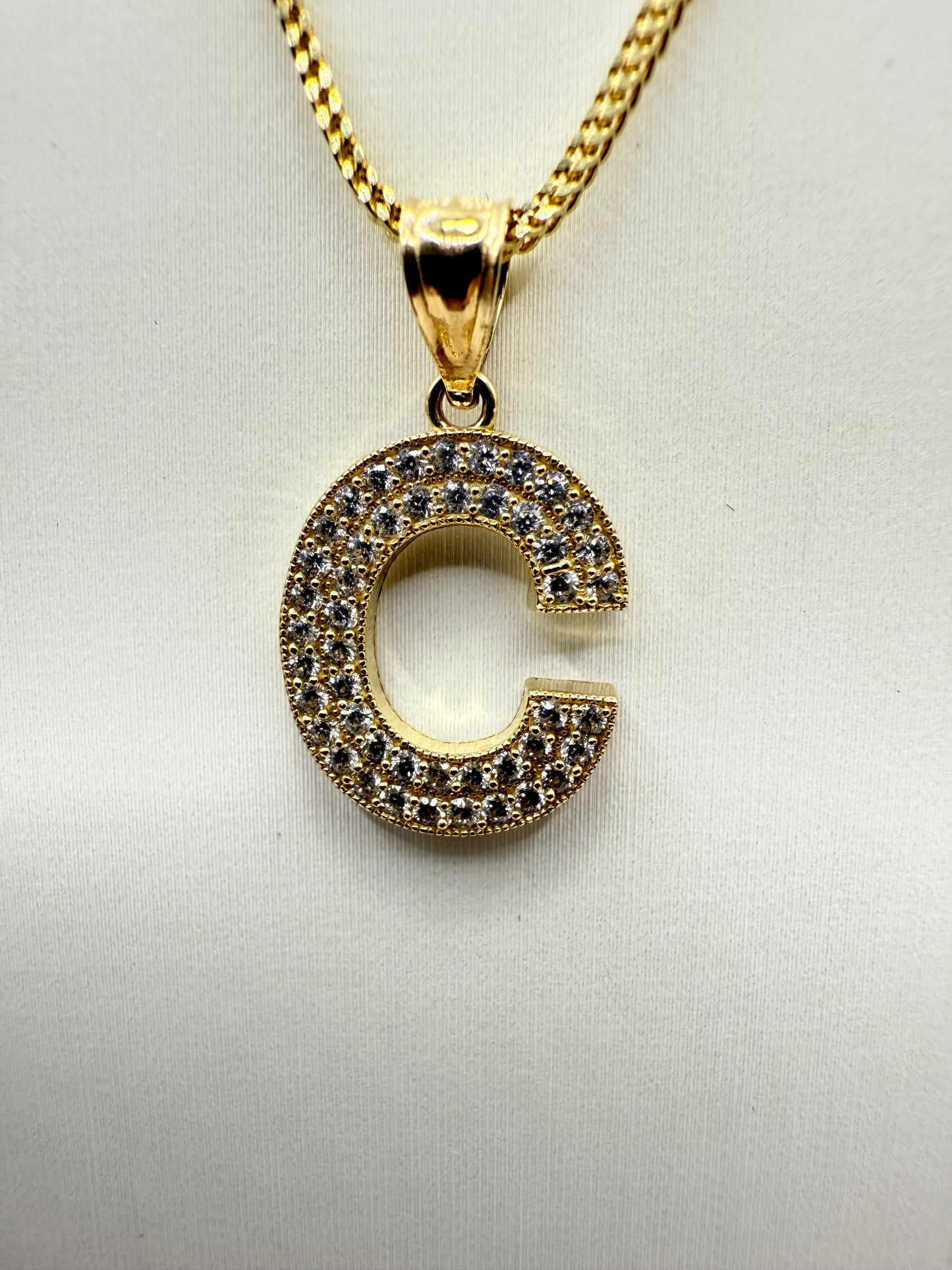 C22-NEW 14K Franco Chain and Letter C Pendant Set -W.G