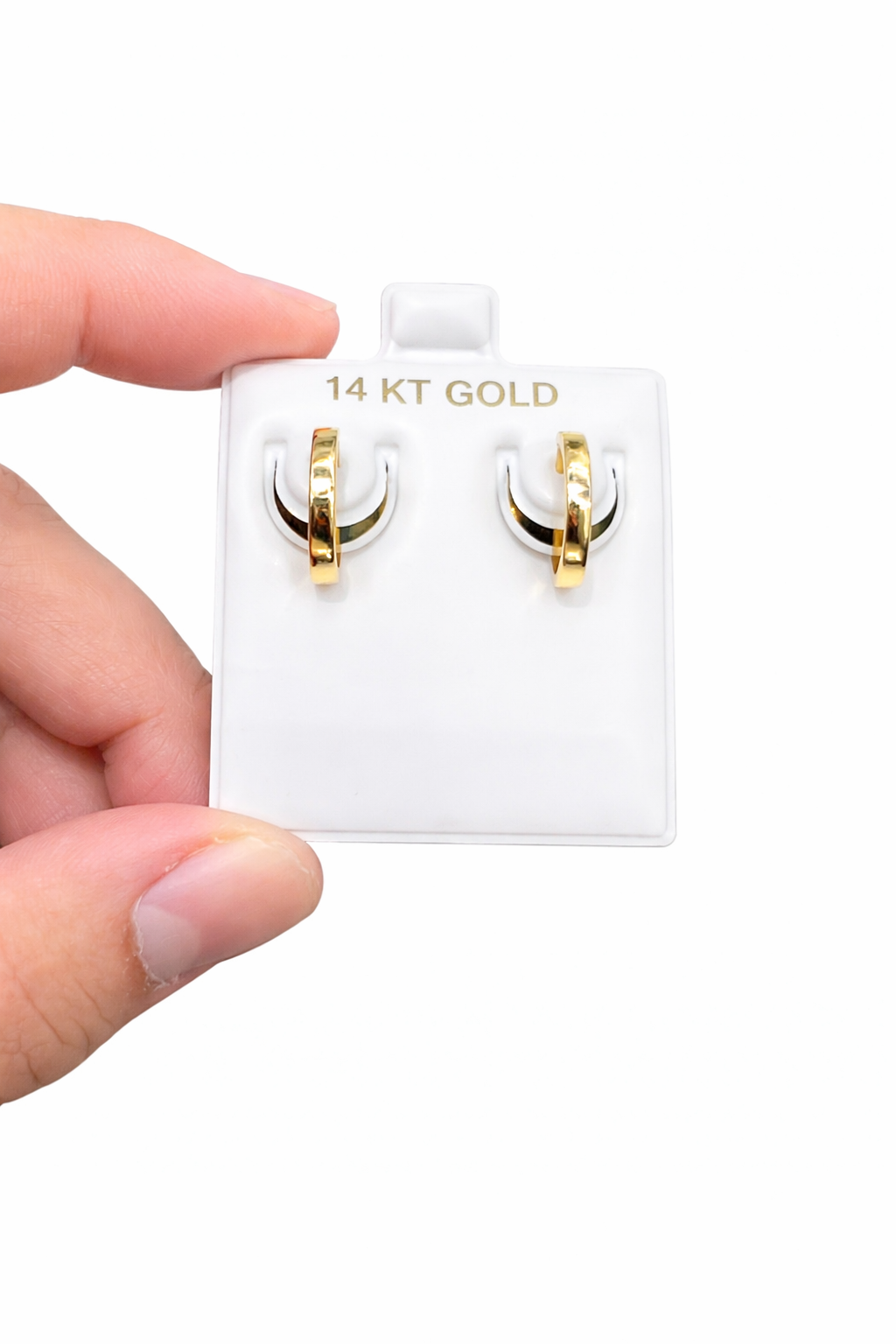1386- NEW 14K Gold Huggie Hoop Earrings (13x2.3mm) W.G