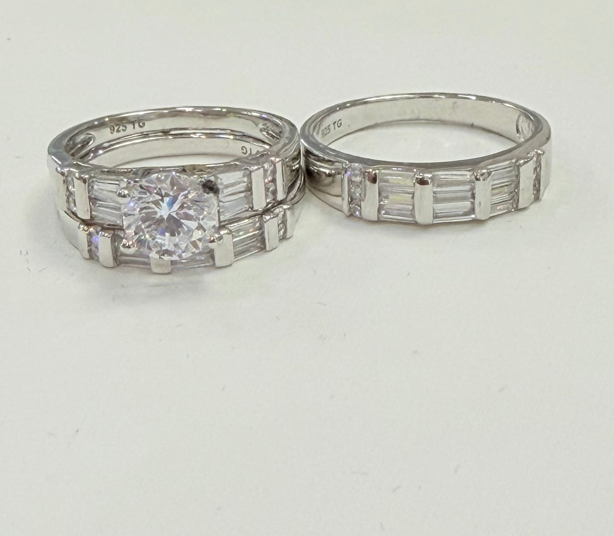S1133- NEW .925 Sterling Silver Wedding Ring Set(3) W.G