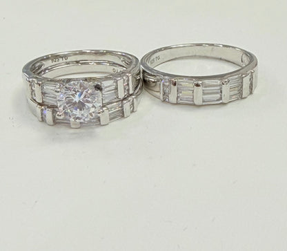 S1133- NEW .925 Sterling Silver Wedding Ring Set(3) W.G