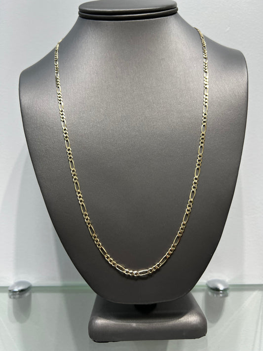 1254- NEW 14K Solid Figaro Chain 24" (3.1mm) W.G