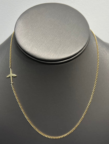 1339- NEW 10K Gold Airplane Necklace 16” (2mm) W.G