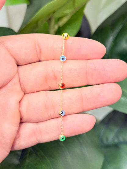 1156- NEW 14K Colorful Evil Eye Bracelet W.G
