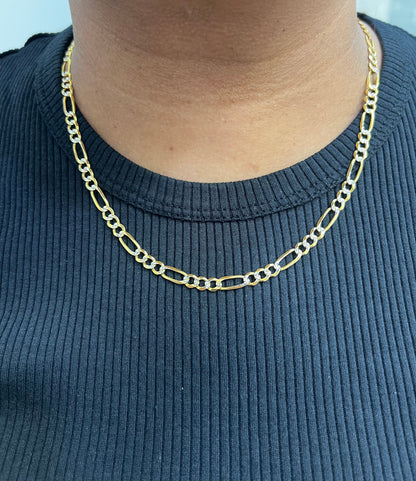 1185-NEW 14K Solid Figaro Chain Two Tone 20” (4.8mm) W.G