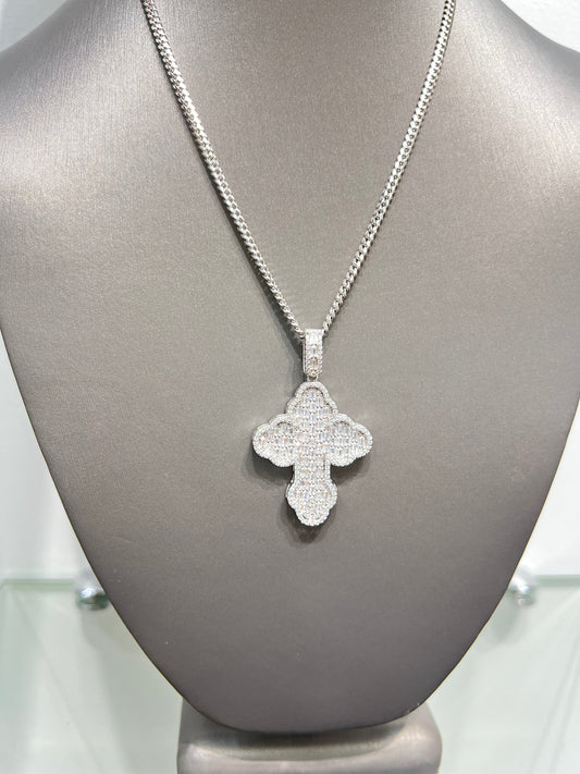 S550- NEW .925 Sterling Silver Full Cz Cross Pendant W.G