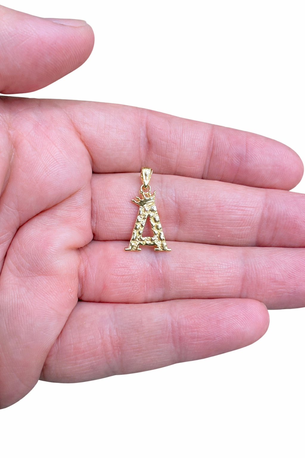 1539- NEW 10K Letter A Flat Nugget Pendant W.G
