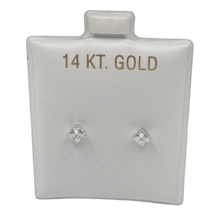 593- 14 Karat White Gold Screw Backing Square Stud Earrings 3MM