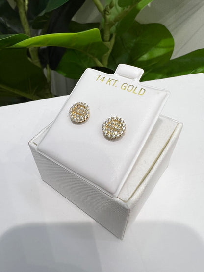 1363- NEW 14K Round Full Cz Stud Earring (8.2mm) W.G