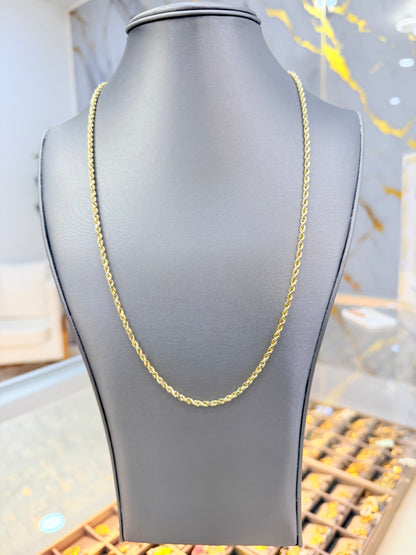 1754- NEW 14K Hollow Gold Rope Chain 24” (3mm) W.G