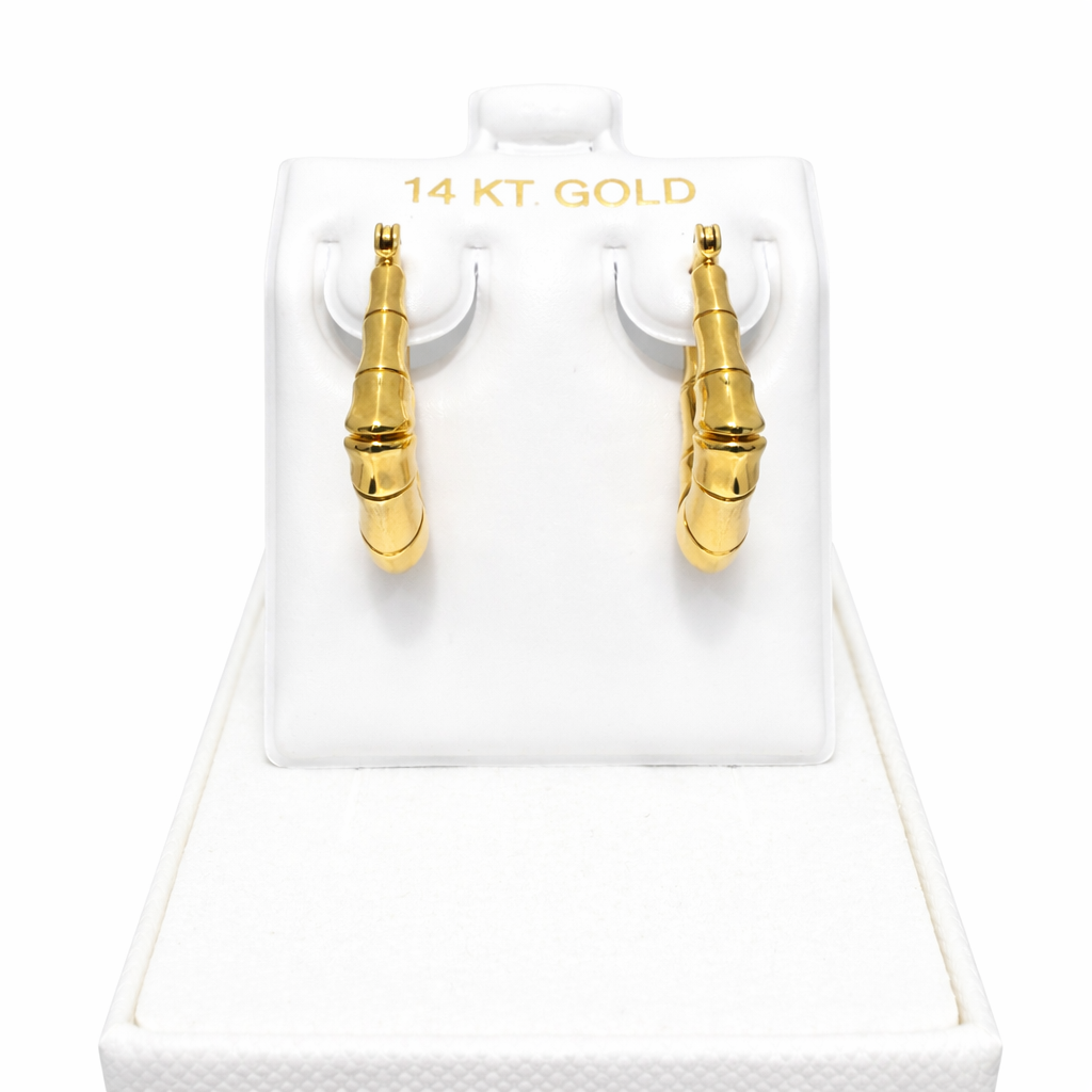1062- NEW 14K Hollow Square Bamboo Hoop Earrings (20x17mm)W.G