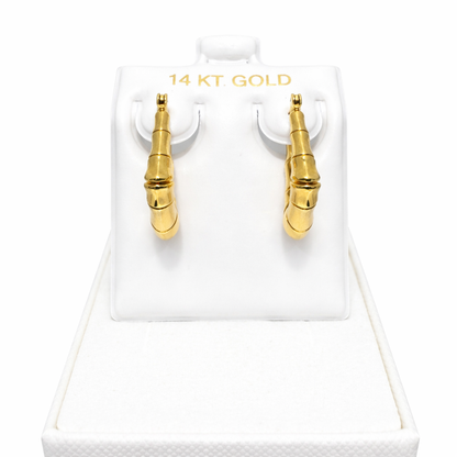 1062- NEW 14K Hollow Square Bamboo Hoop Earrings (20x17mm)W.G