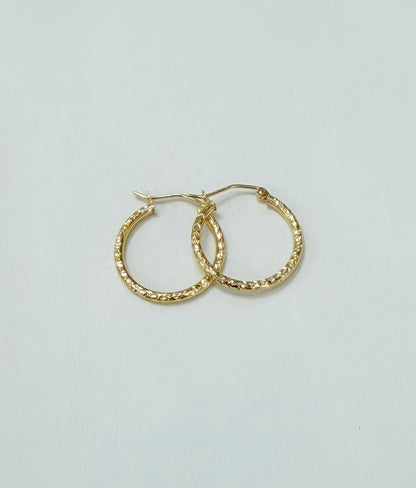 1787-NEW 14K Etched Round Hoop Earrings (20x1.8mm) W.G